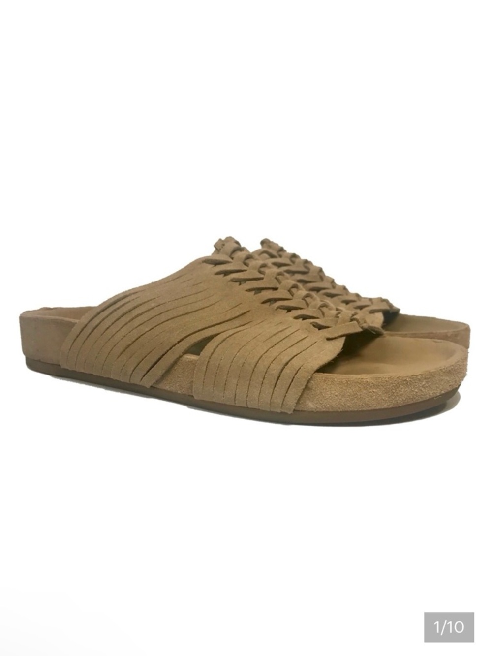 BELLE by Sigerson Morrison Alva Woven Taupe Suede Leather Slide Sandals